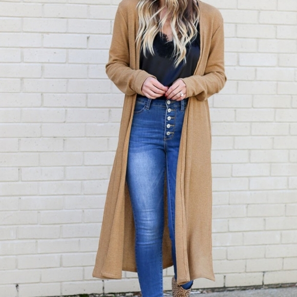 khaki duster cardigan